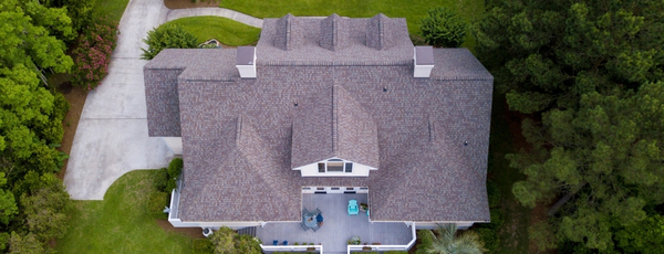 new asphalt roof from birds eye view